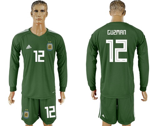 Argentina #12 Guzman Army Green Long Sleeves Goalkeeper Soccer Country Jersey